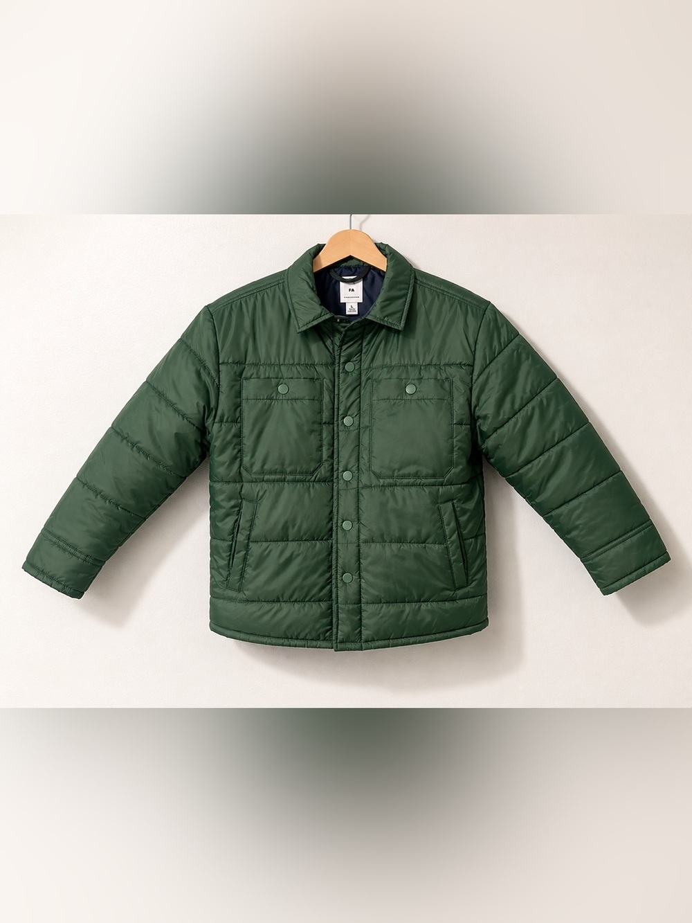 Free Assembly Boys Green Puffer Jacket | Quilted Snap Front | Size 6/7